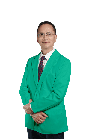 Full-length portrait of Dr. John Yang Lee in a green suit